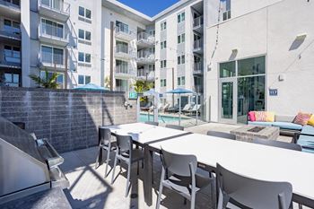 Grilling terrace and pavillion at The Chandler NoHo Apartments in North Hollywood, CA